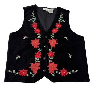 Vintage Christmas Flower Womens Large Embroidered V Neck Grandma Casey & Max‎